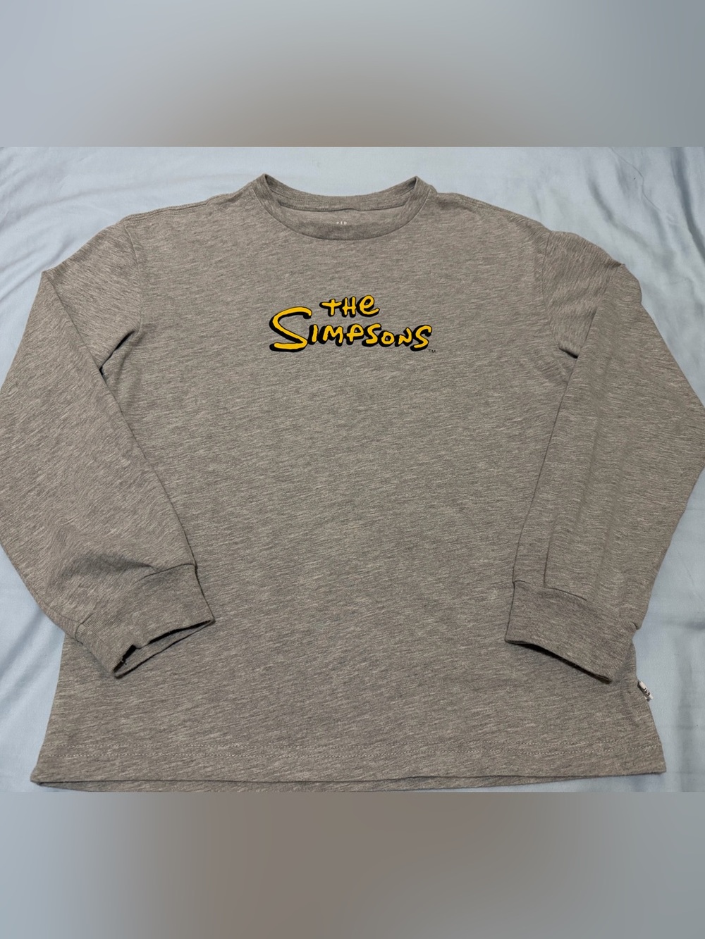 GAP Heather Gray Long Sleeve Tee with Yellow "The Simpsons" Logo